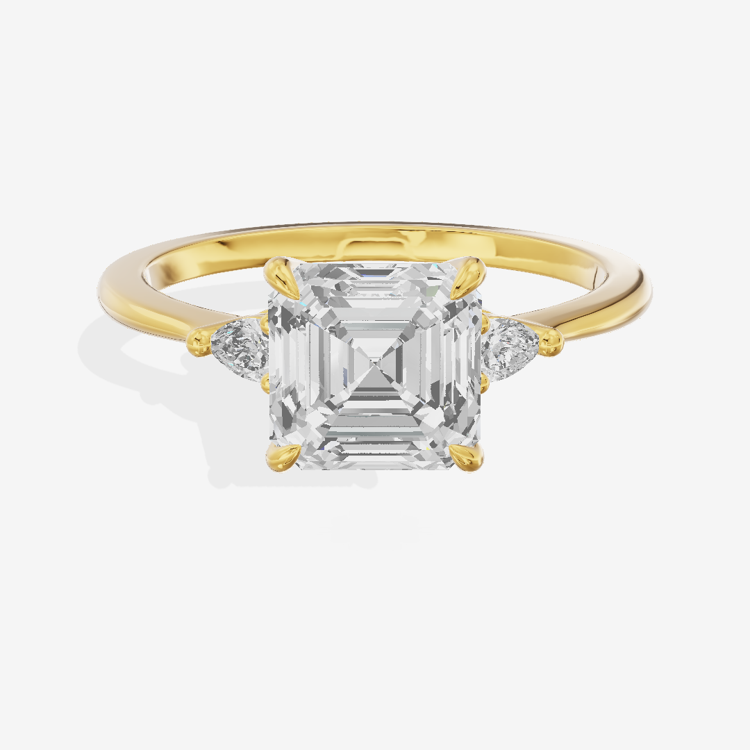 Coeurine Three Stone Asscher Engagement Ring (1/8 ct. tw.) in 18K Yellow Gold