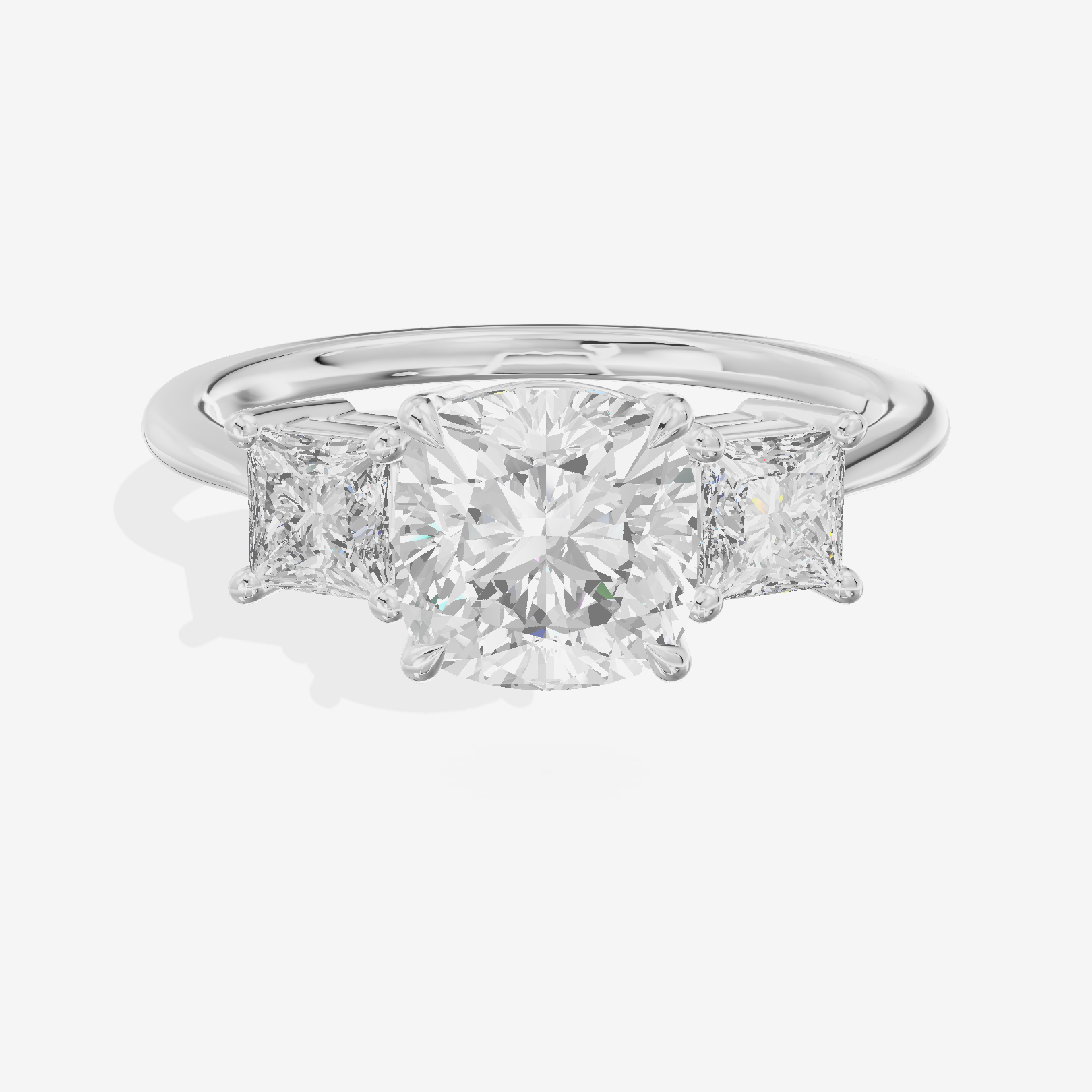 Royal Coeurine Three Stone Cushion Engagement Ring (1/2 ct. tw.) in 14K White Gold