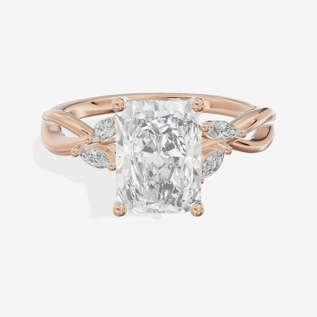 Vowsae Pavé Radiant Engagement Ring with Side Stones (1/8 ct. tw.) in 14K Rose Gold