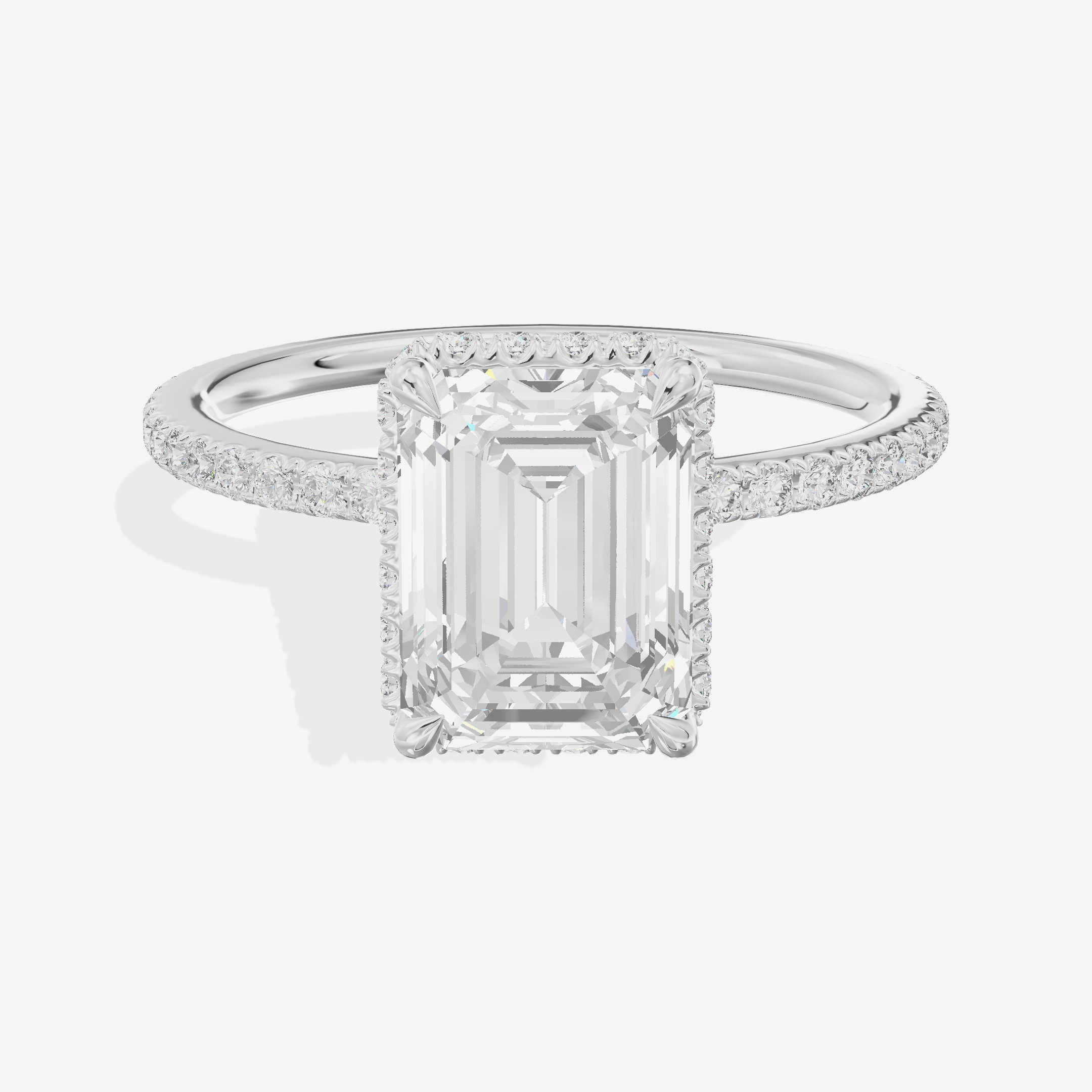 Crowned Whisper Emerald Hidden Halo Engagement Ring in 18K White Gold
