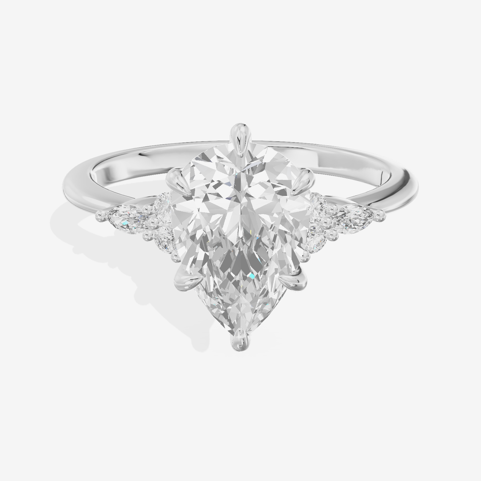 Crowned Heartline Pear Engagement Ring with Side Stones (1/10 ct. tw.) in 14K White Gold