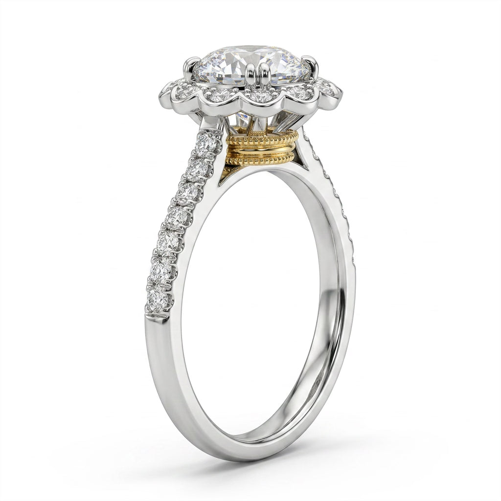 Halo Pavé Round Engagement Ring