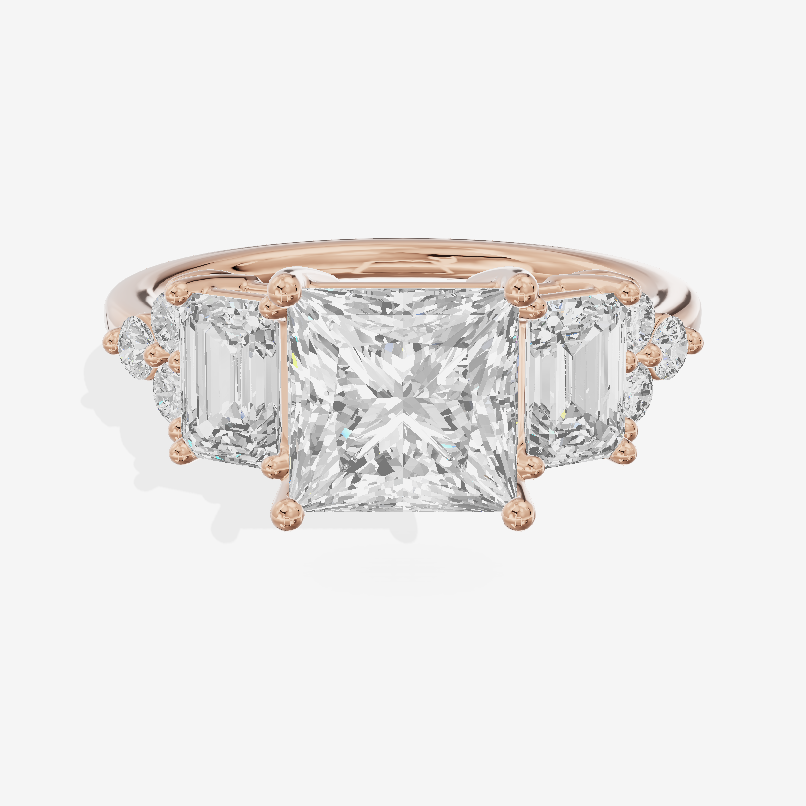 Grand Halcyon Princess Engagement Ring with Side Stones (3/4 ct. tw.) in 18K Rose Gold