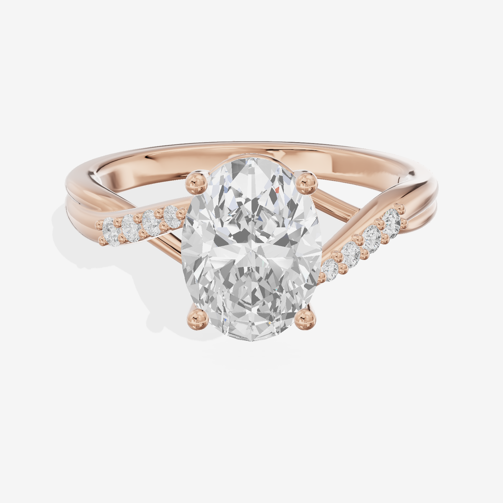 Twined Aimora Oval Engagement Ring with Side Stones (1/15 ct. tw.) in 18K Rose Gold