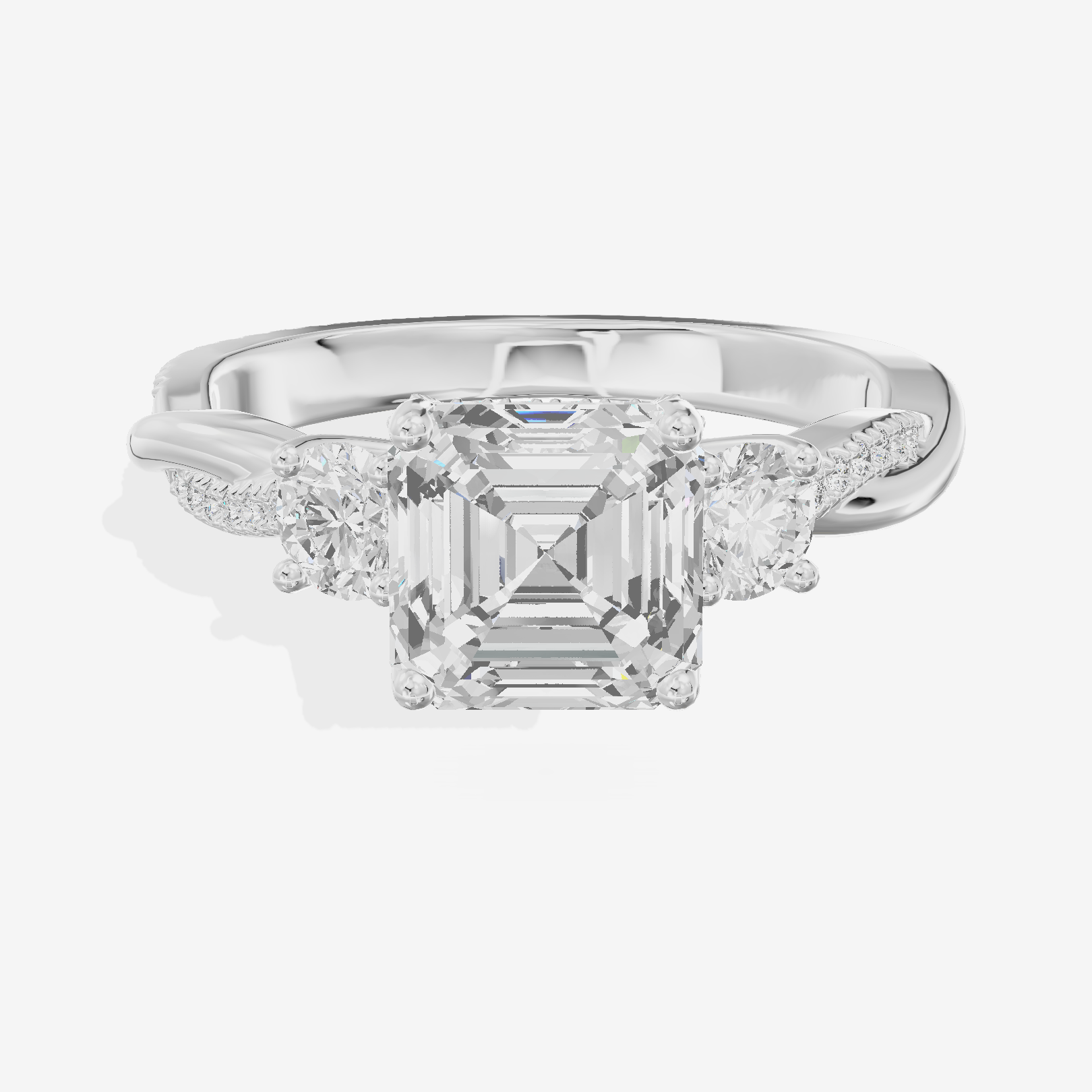 Promezza Three Stone Asscher Engagement Ring (1/10 ct. tw.) in Platinum