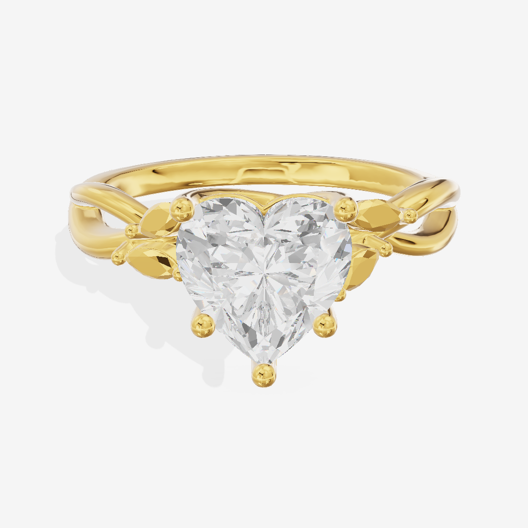 Modern Sincere Heart Engagement Ring with Side Stones in 18K Yellow Gold