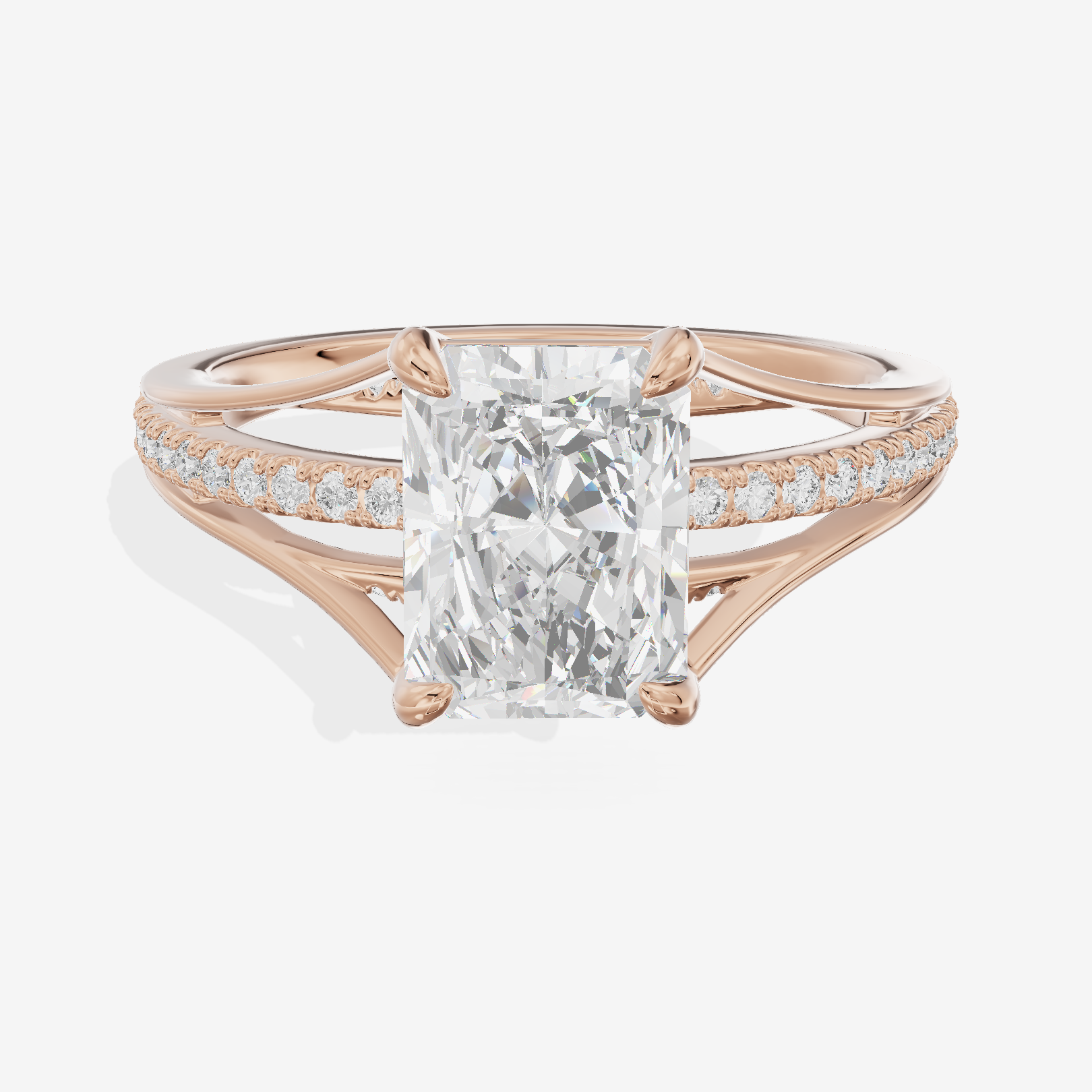 Bowed Coeurine Radiant Engagement Ring with Side Stones (1/6 ct. tw.) in 14K Rose Gold