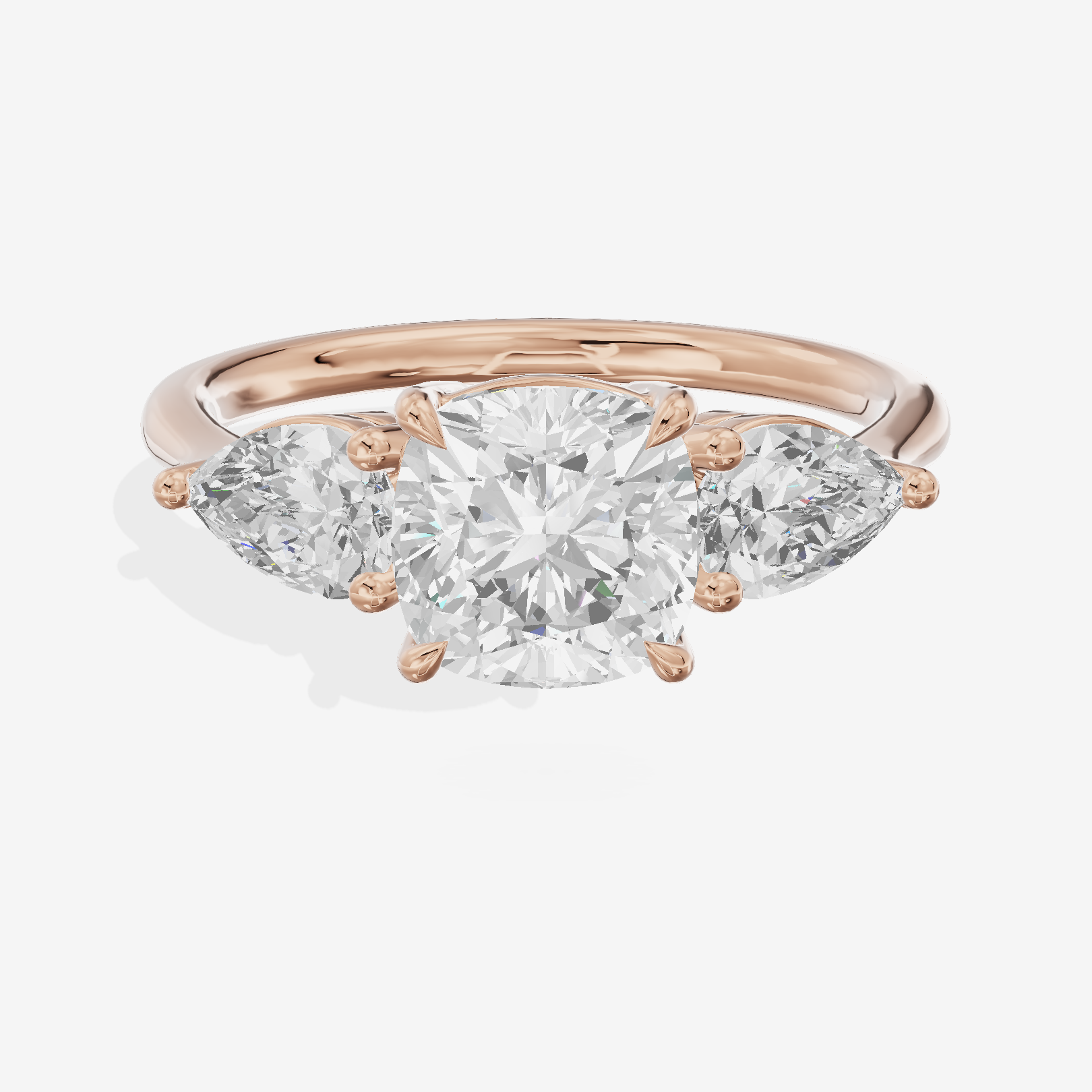 Luxe Adorae Three Stone Cushion Engagement Ring (3/4 ct. tw.) in 14K Rose Gold