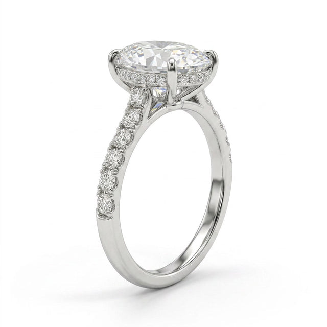 Hidden Halo Pavé Oval Engagement Ring (5.05 ct. tw.) in Platinum