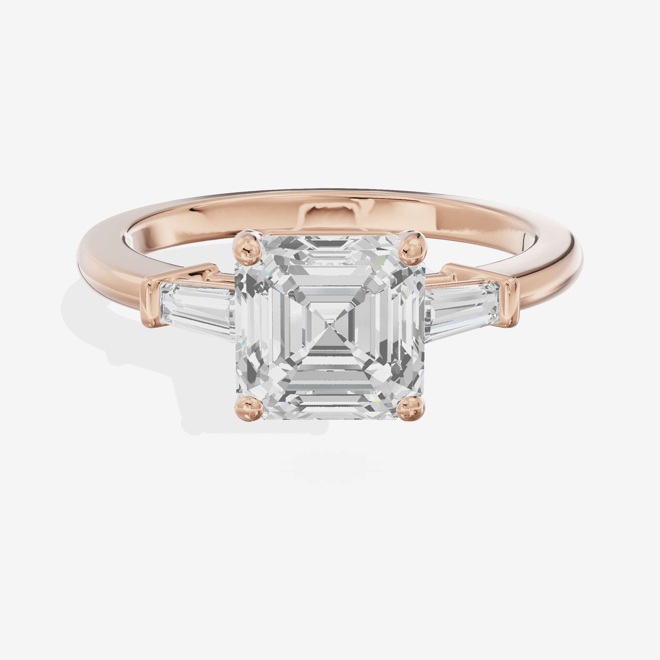 Luxe Halcyon Three Stone Asscher Engagement Ring (3/4 ct. tw.) in 14K Rose Gold