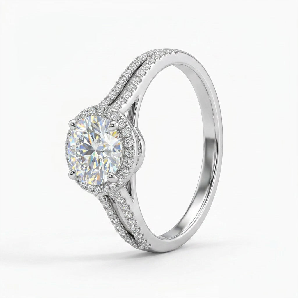 Cathedral Halo Pavé Round Engagement Ring (1 ct. tw.) in 18K White Gold