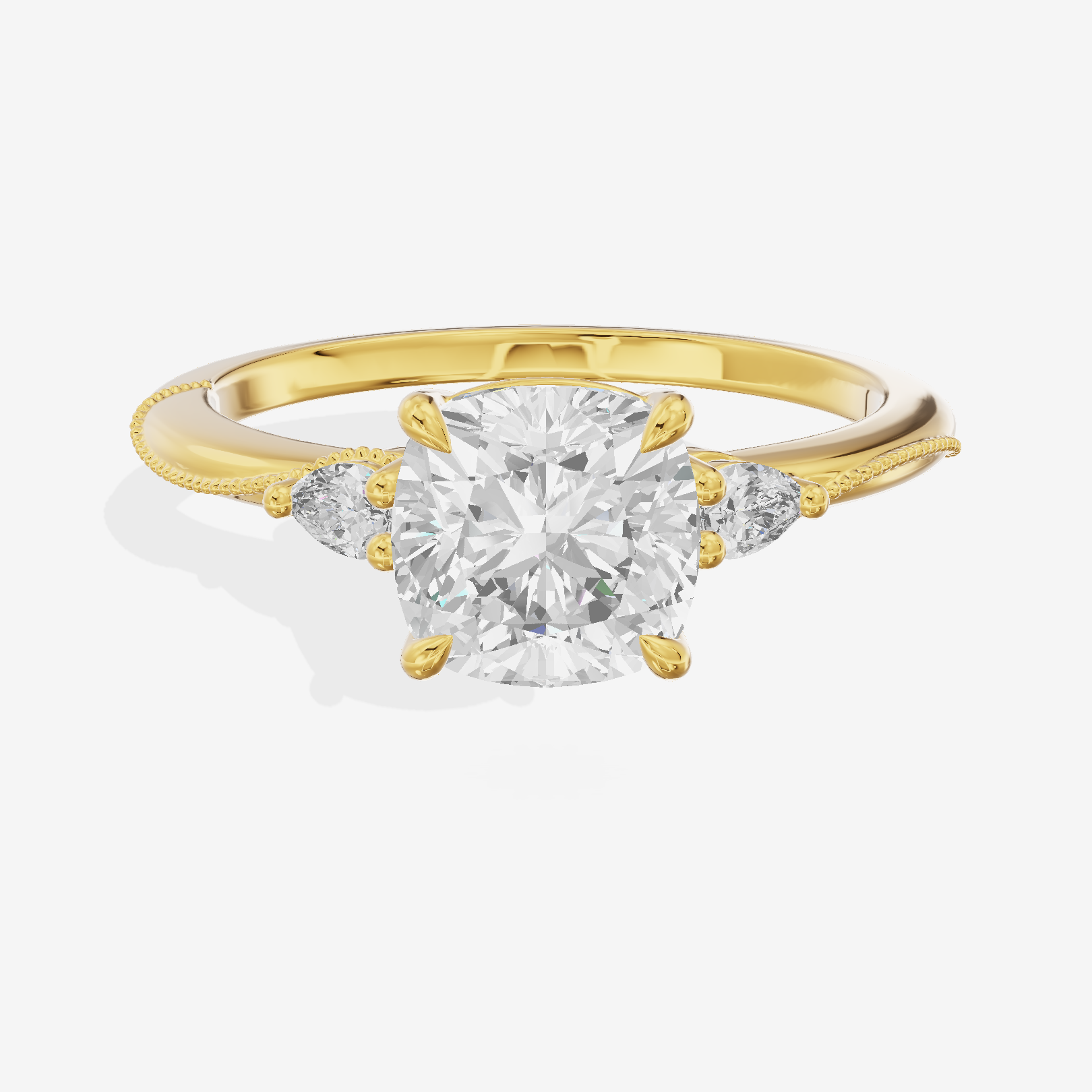 Promezza Three Stone Cushion Engagement Ring (1/10 ct. tw.) in 14K Yellow Gold