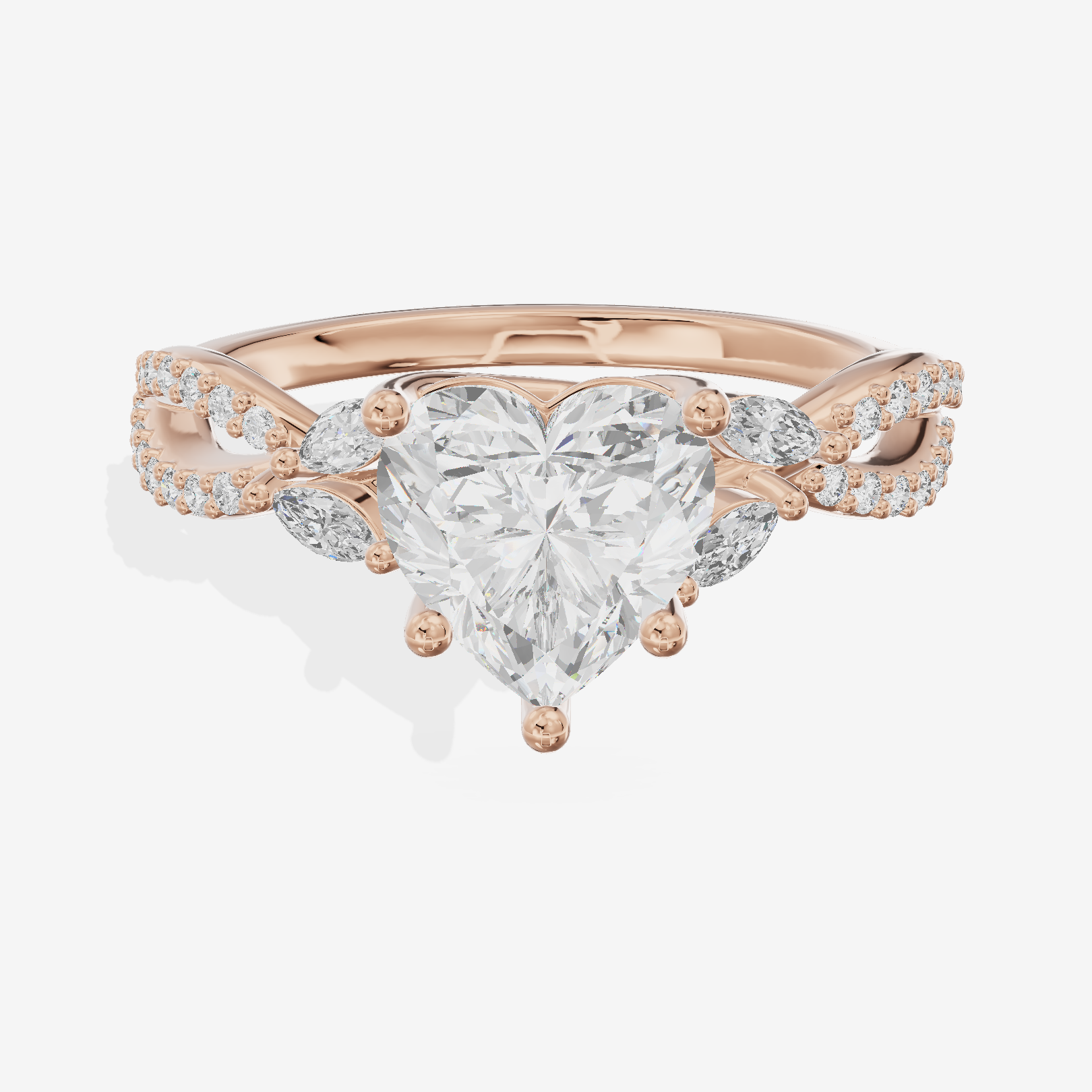 Luxe Lumera Heart Engagement Ring with Side Stones (1/4 ct. tw.) in 18K Rose Gold
