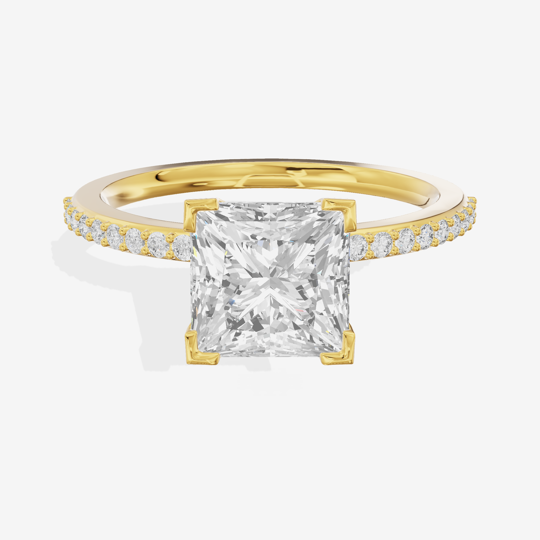 Solea Cathedral 2mm Princess Engagement Ring with Side Stones (1/2 ct. tw.) in 14K Yellow Gold