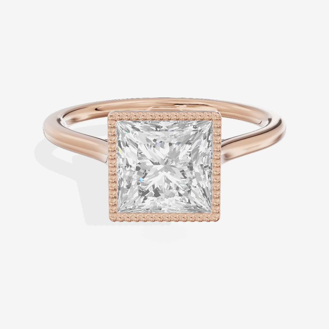 Modern Coeurine 1.5mm Princess Bezel Engagement Ring in 14K Rose Gold