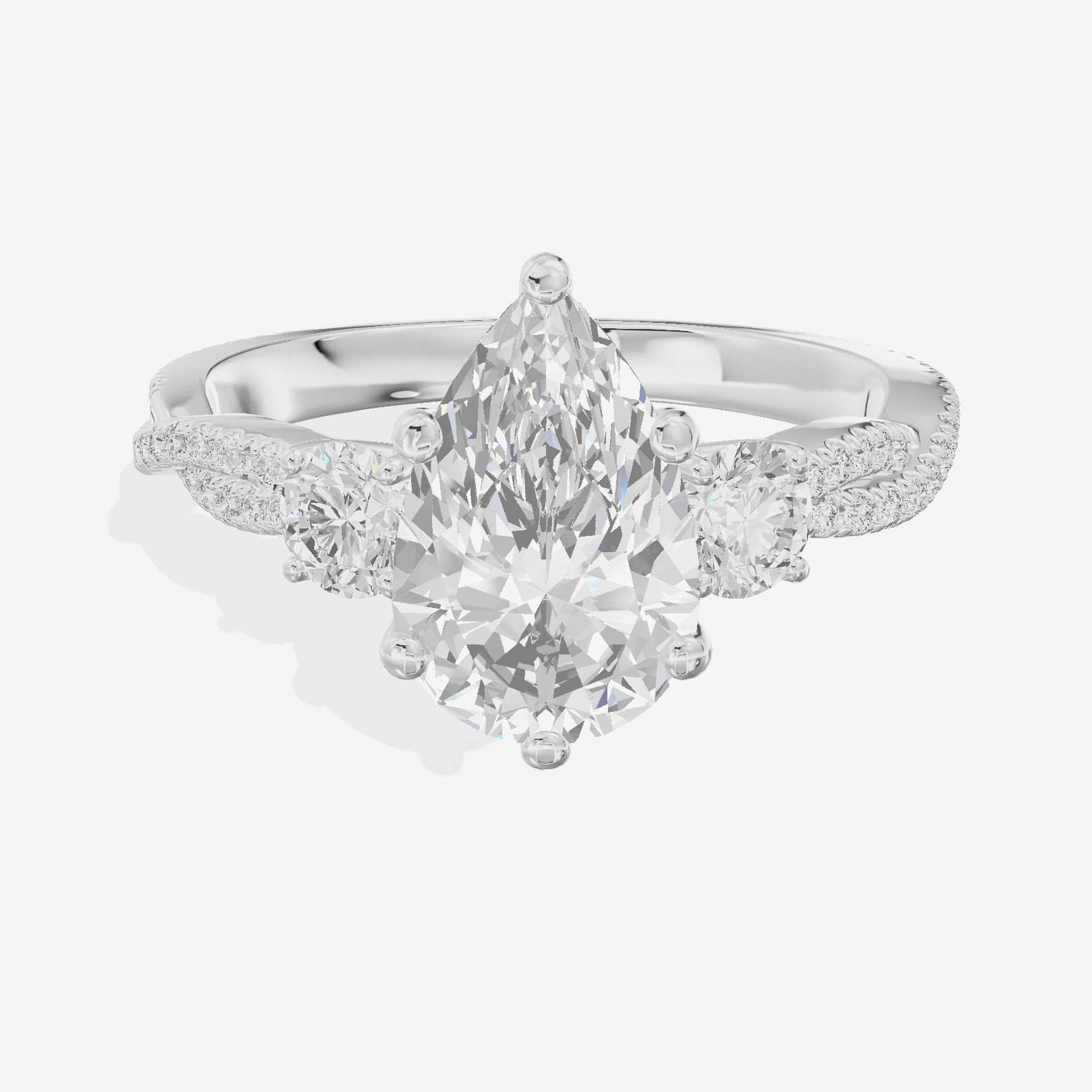 Petite Twine Three Stone Pear Engagement Ring (1/2 ct. tw.) in 14K White Gold