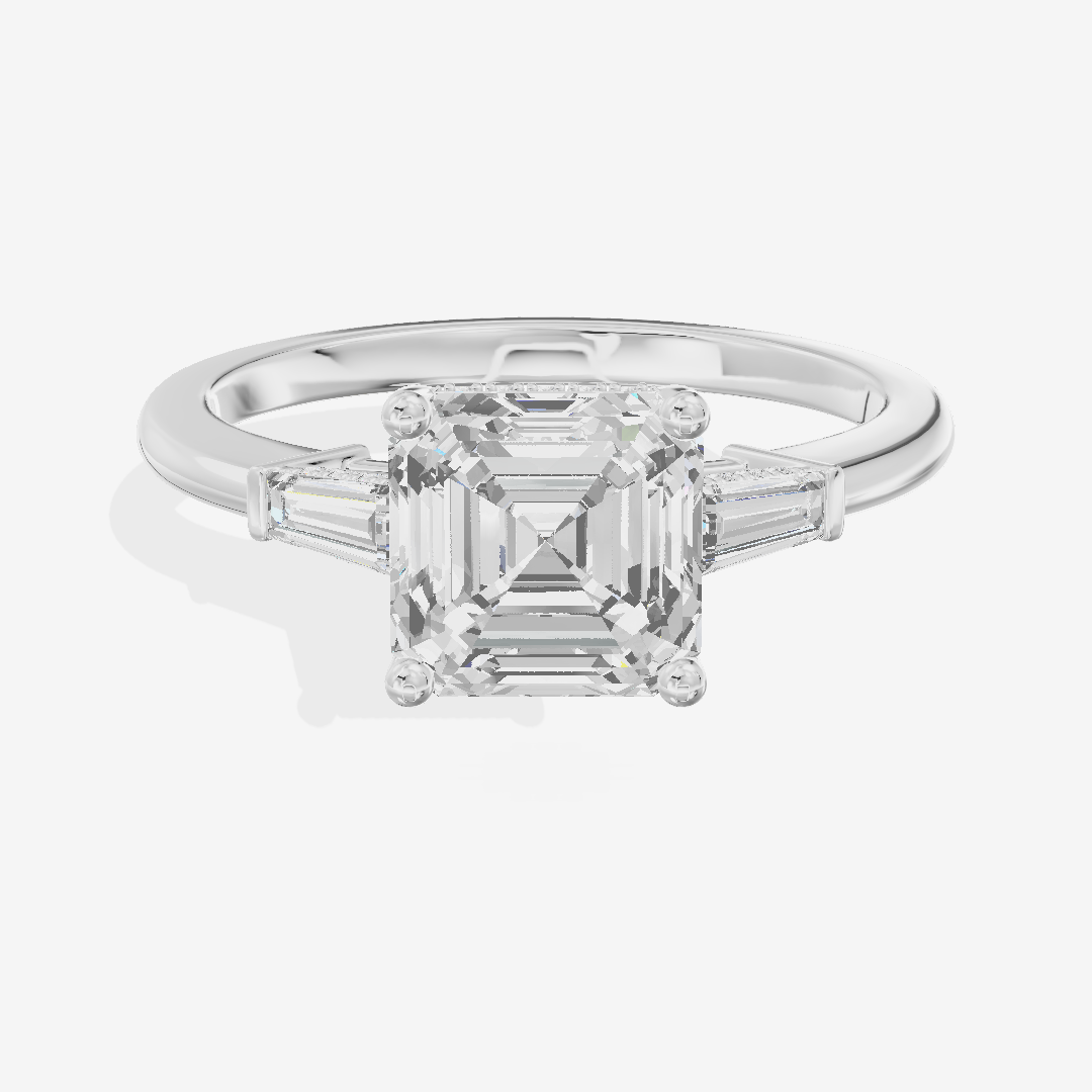 Clusta Three Stone Asscher Engagement Ring (1/10 ct. tw.) in 14K White Gold