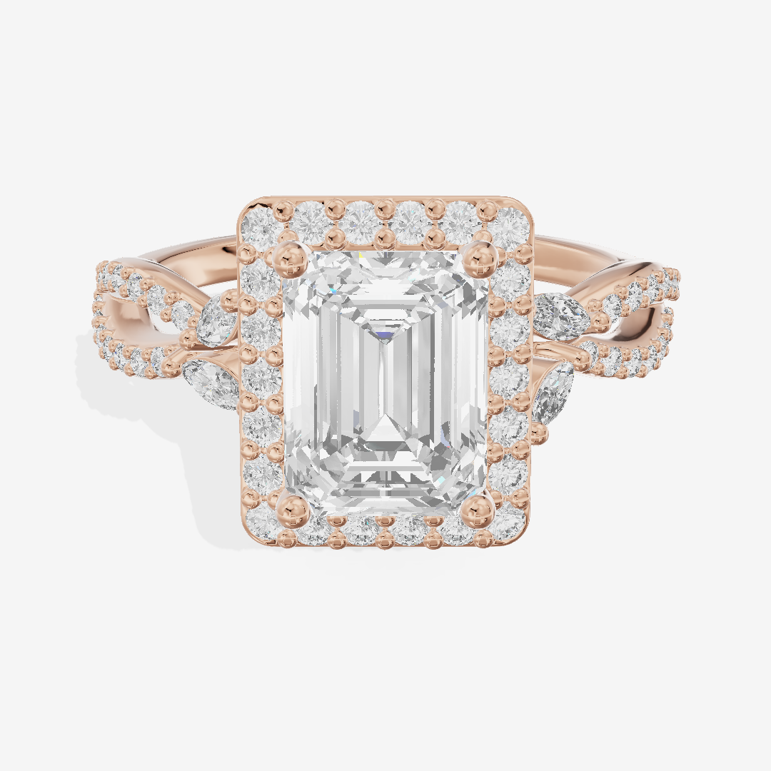 Luxe Reverya Emerald Hidden Halo Engagement Ring (2/5 ct. tw.) in 14K Rose Gold
