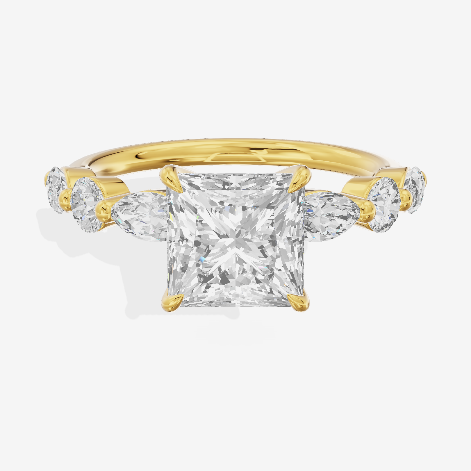 Lumera Cathedral Princess Engagement Ring with Side Stones (1/3 ct. tw.) in 14K Yellow Gold