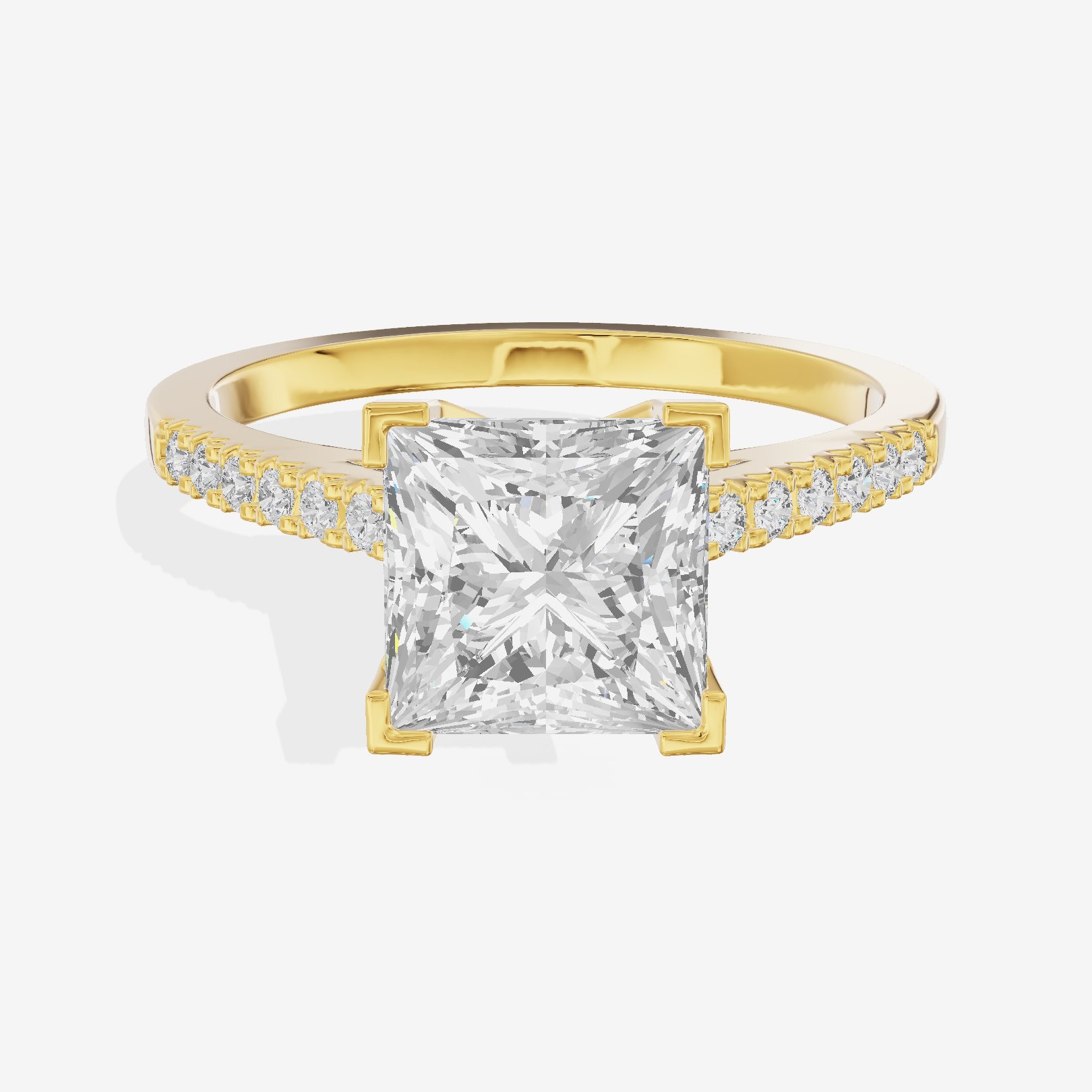 Sworn Vowsae Princess Engagement Ring with Side Stones (1/10 ct. tw.) in 18K Yellow Gold