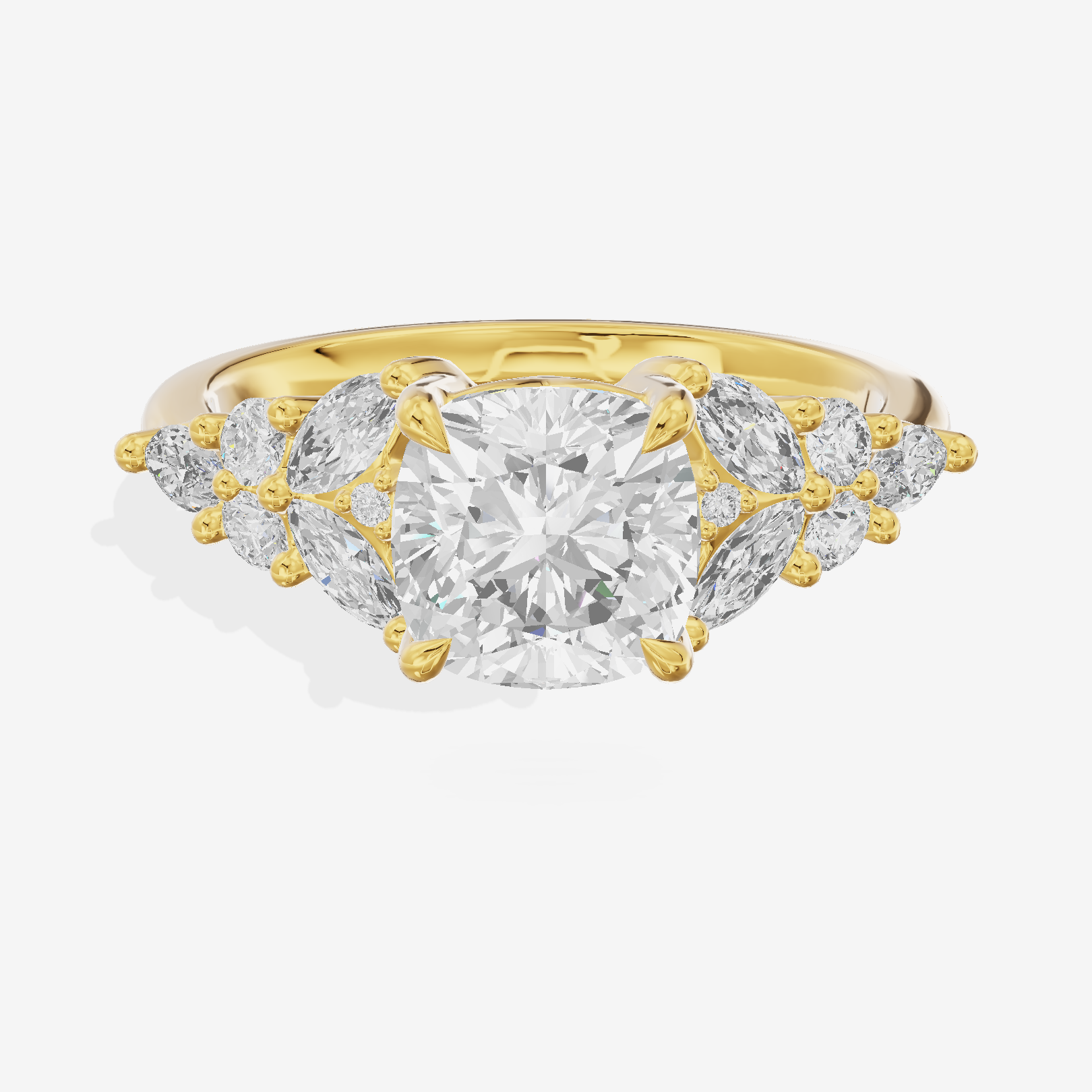 Grand Aurea Cushion Engagement Ring with Side Stones (3/4 ct. tw.) in 18K Yellow Gold