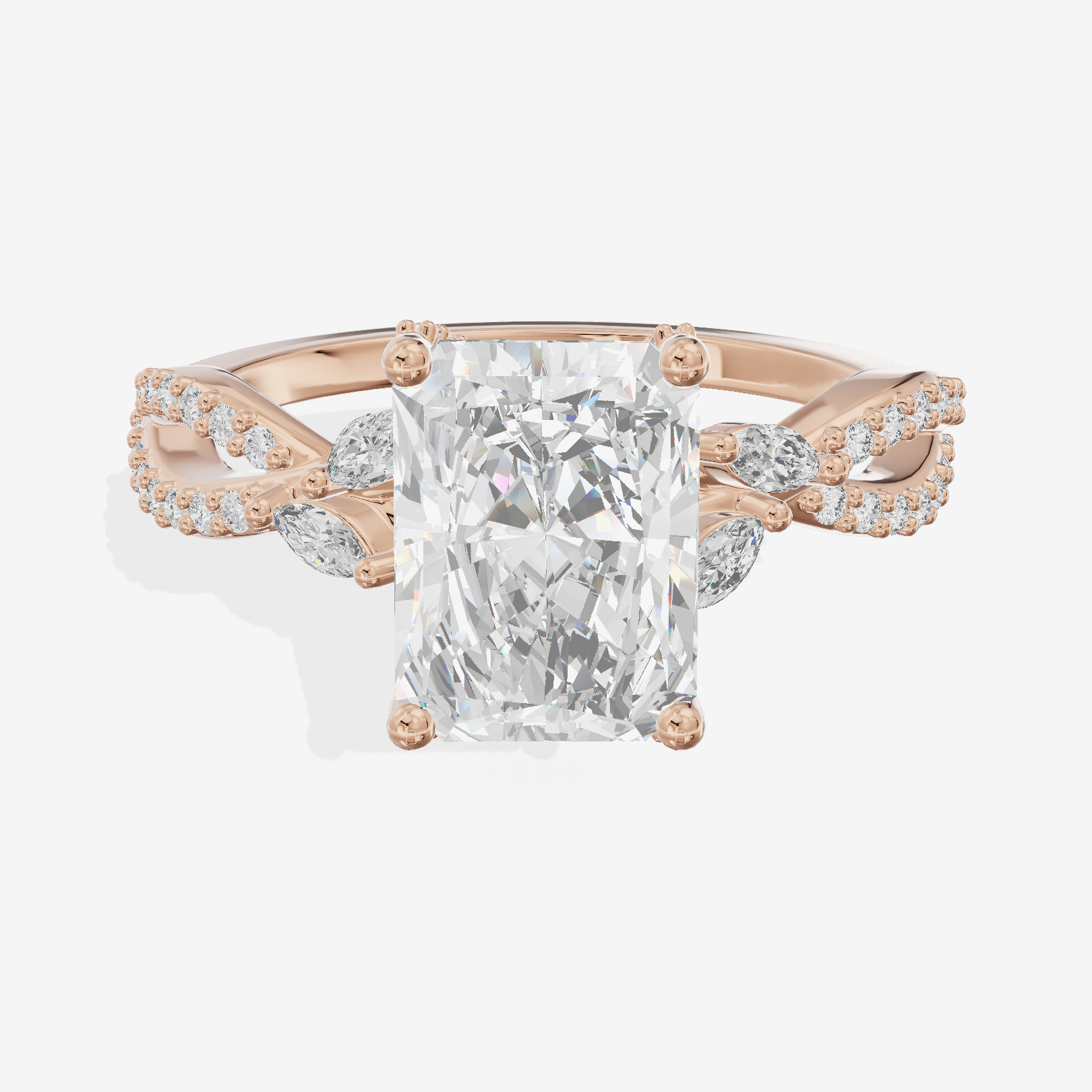 Luxe Heartline 1.5mm Radiant Engagement Ring with Side Stones (1/3 ct. tw.) in 14K Rose Gold