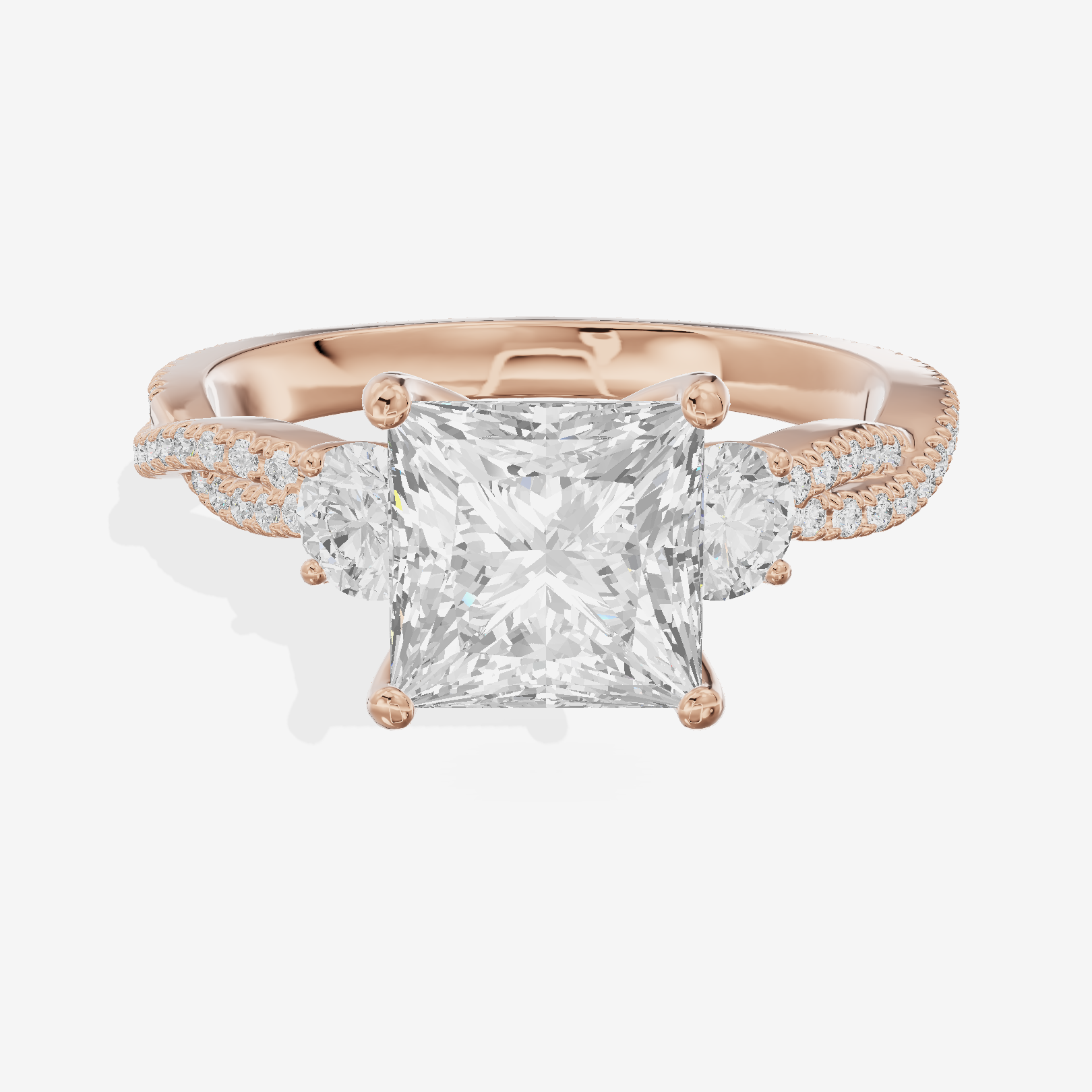 Petite Twine Three Stone Princess Engagement Ring (1/2 ct. tw.) in 14K Rose Gold