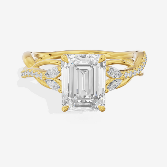 Lustrous Vowsae Emerald Engagement Ring with Side Stones (1/5 ct. tw.) in 14K Yellow Gold
