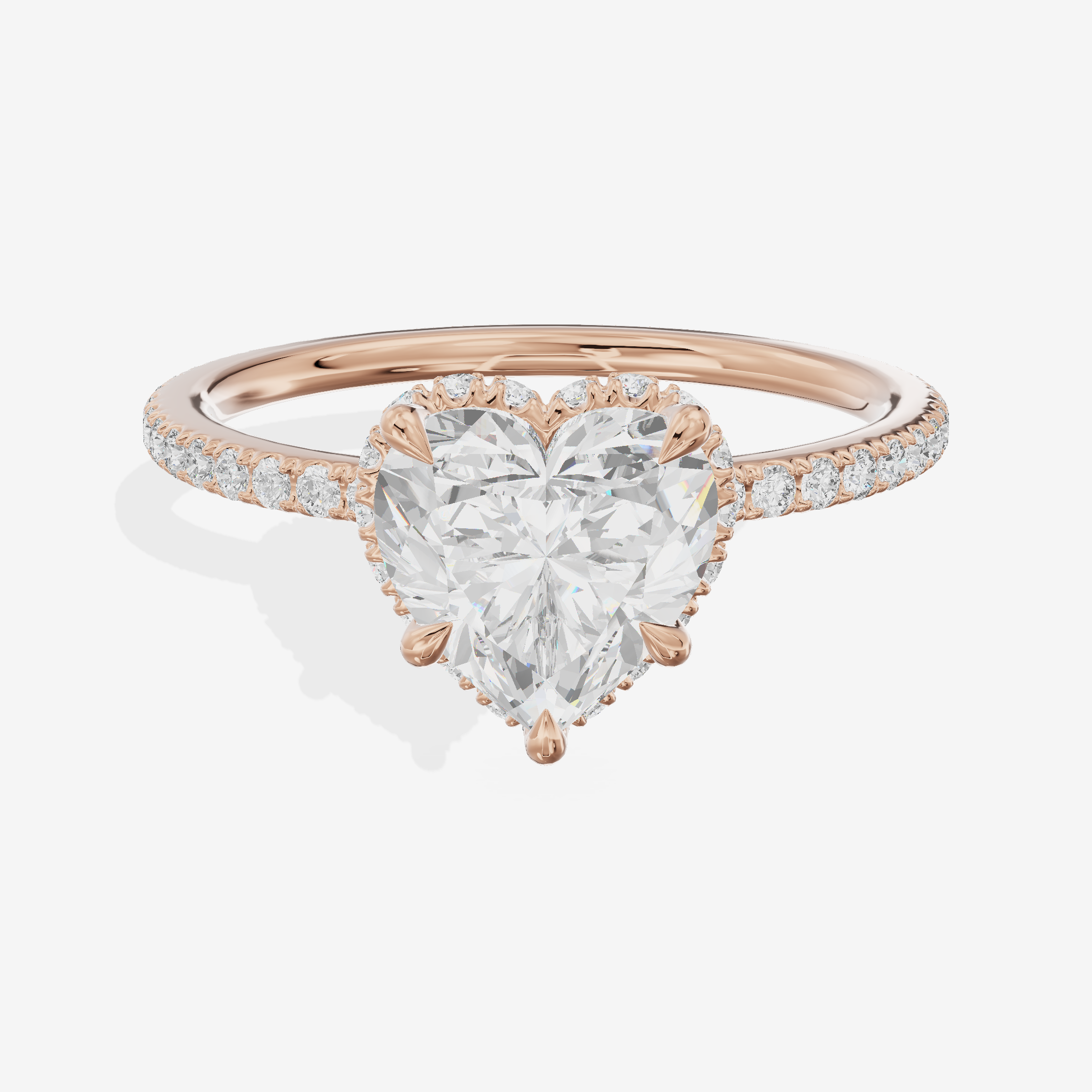 Crowned Whisper Heart Hidden Halo Engagement Ring in 18K Rose Gold