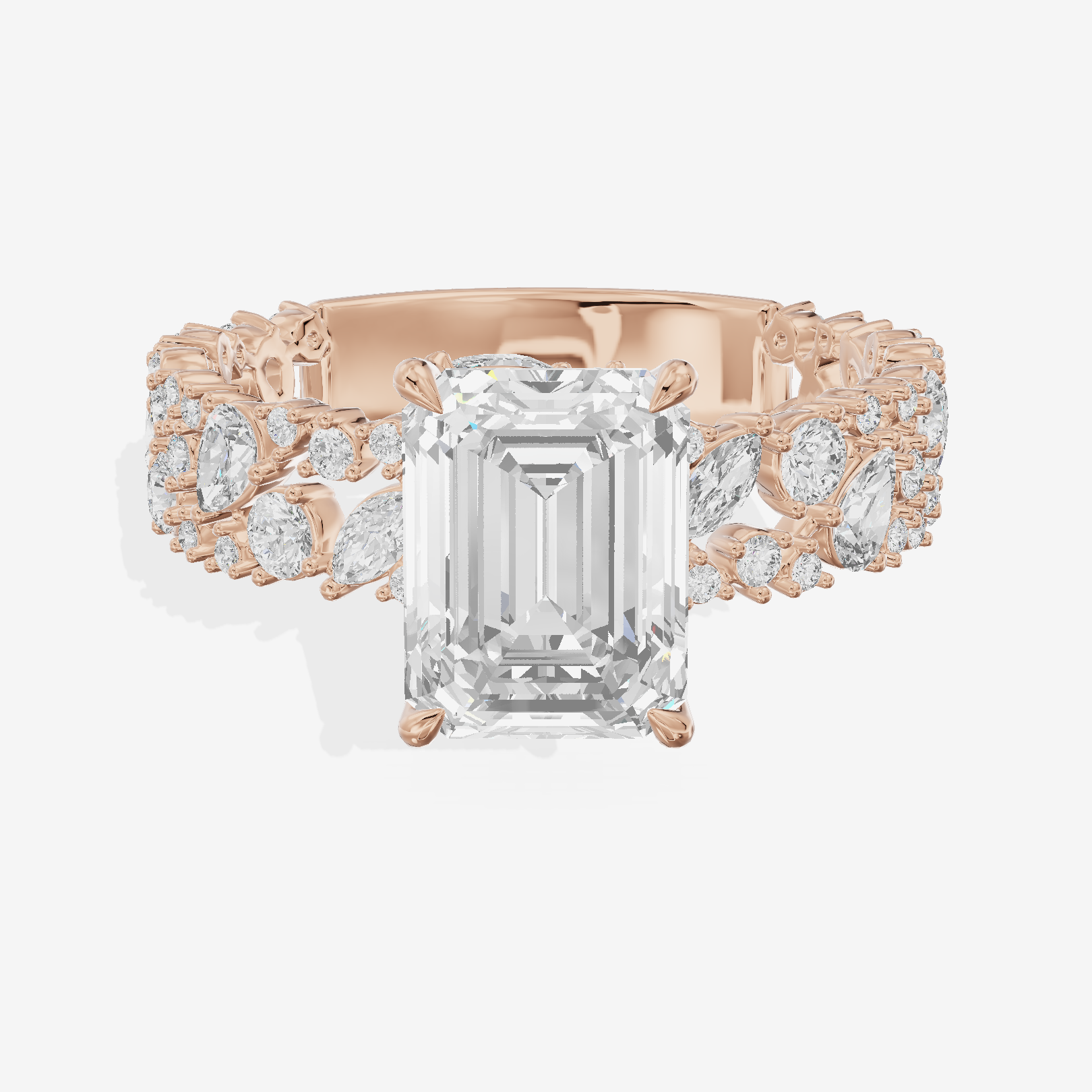 Aurea Cathedral 4.2mm Emerald Engagement Ring with Side Stones (3/4 ct. tw.) in 18K Rose Gold