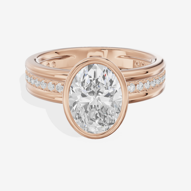 Belovae Bezel Oval Engagement Ring with Side Stones (1/4 ct. tw.) in 14K Rose Gold