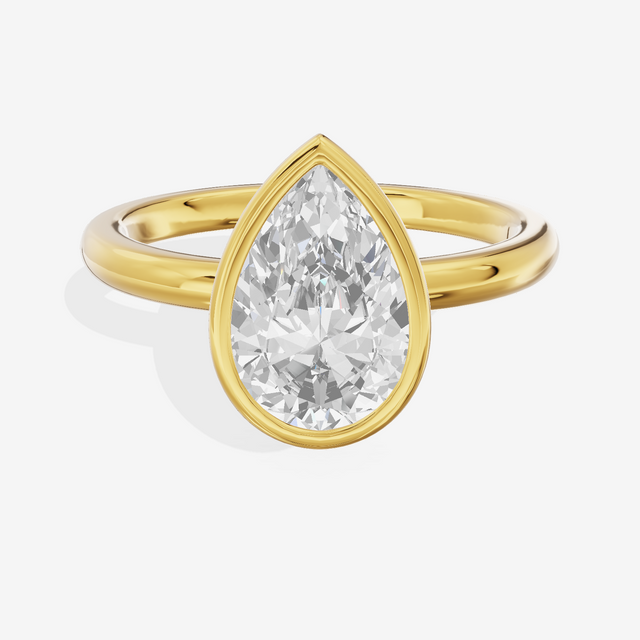 Tensare Bezel 2mm Pear Solitaire Engagement Ring in 14K Yellow Gold