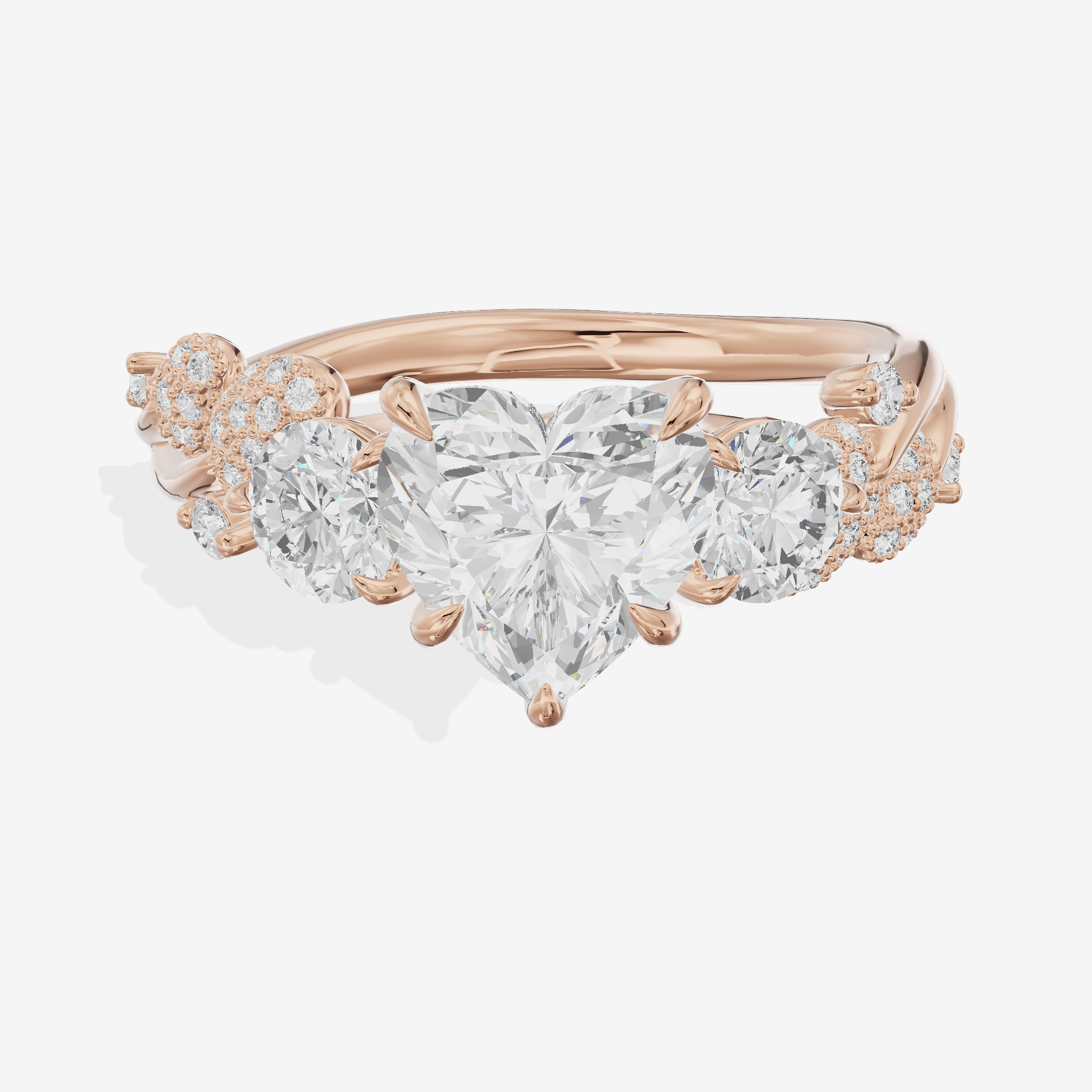 Classic Coeurine Three Stone Heart Engagement Ring (3/5 ct. tw.) in 18K Rose Gold