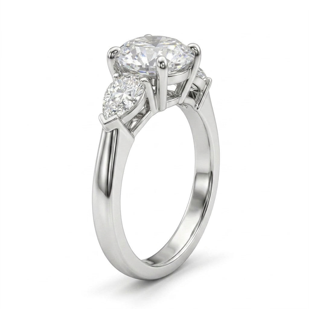 Cathedral Three Stone Round Engagement Ring (3.28 ct. tw.) in Platinum