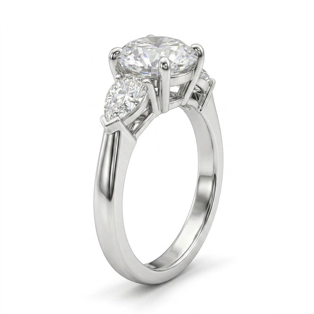 Cathedral Three Stone Round Engagement Ring (3.28 ct. tw.) in Platinum