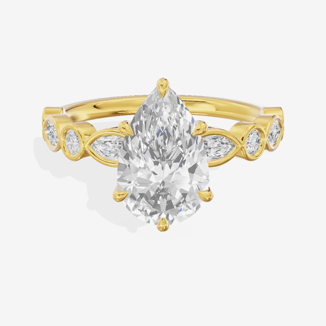 Crowned Maia Pear Engagement Ring with Side Stones (1/3 ct. tw.) in 18K Yellow Gold