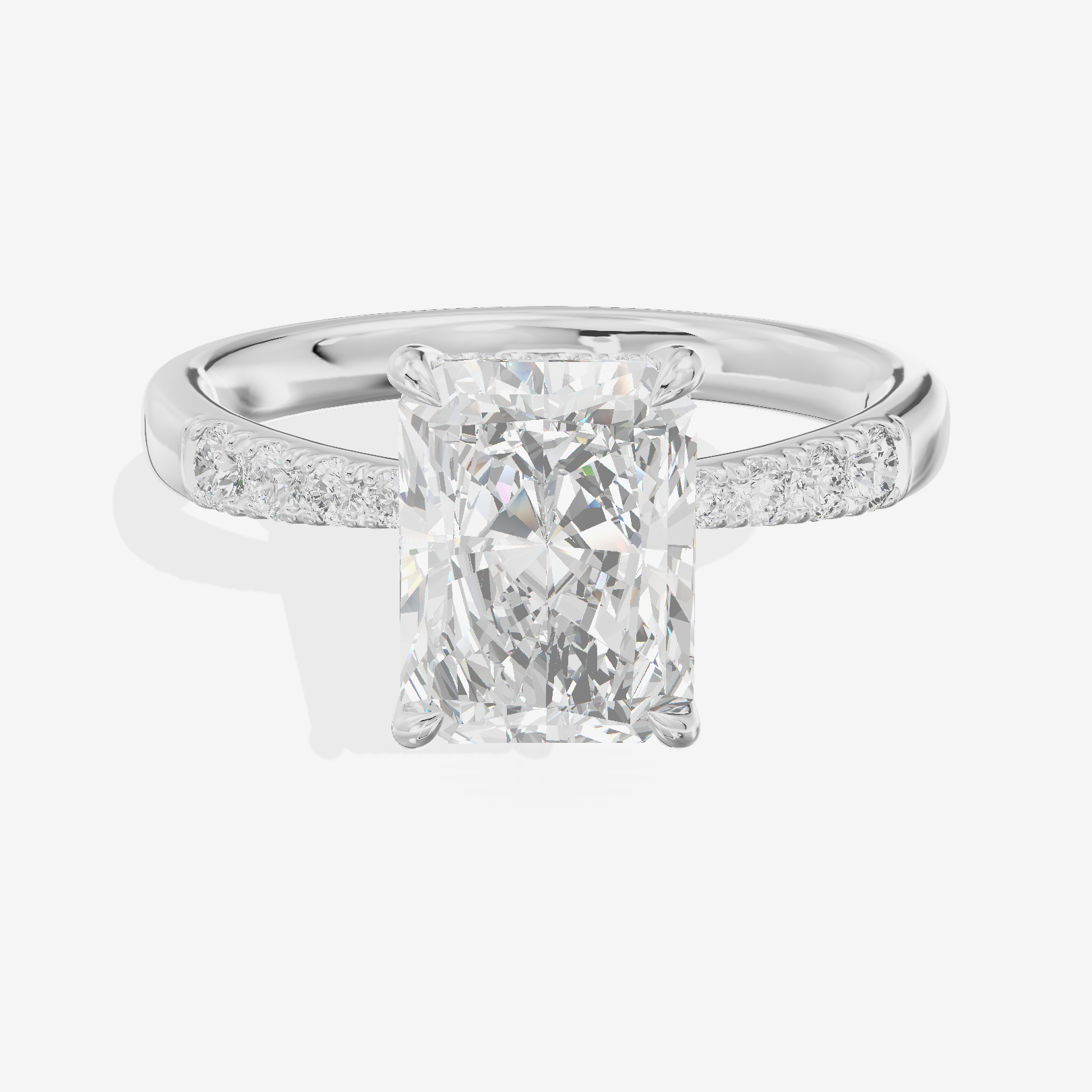 Classic Tensare Radiant Engagement Ring with Hidden Halos (1/15 ct. tw.) in 18K White Gold