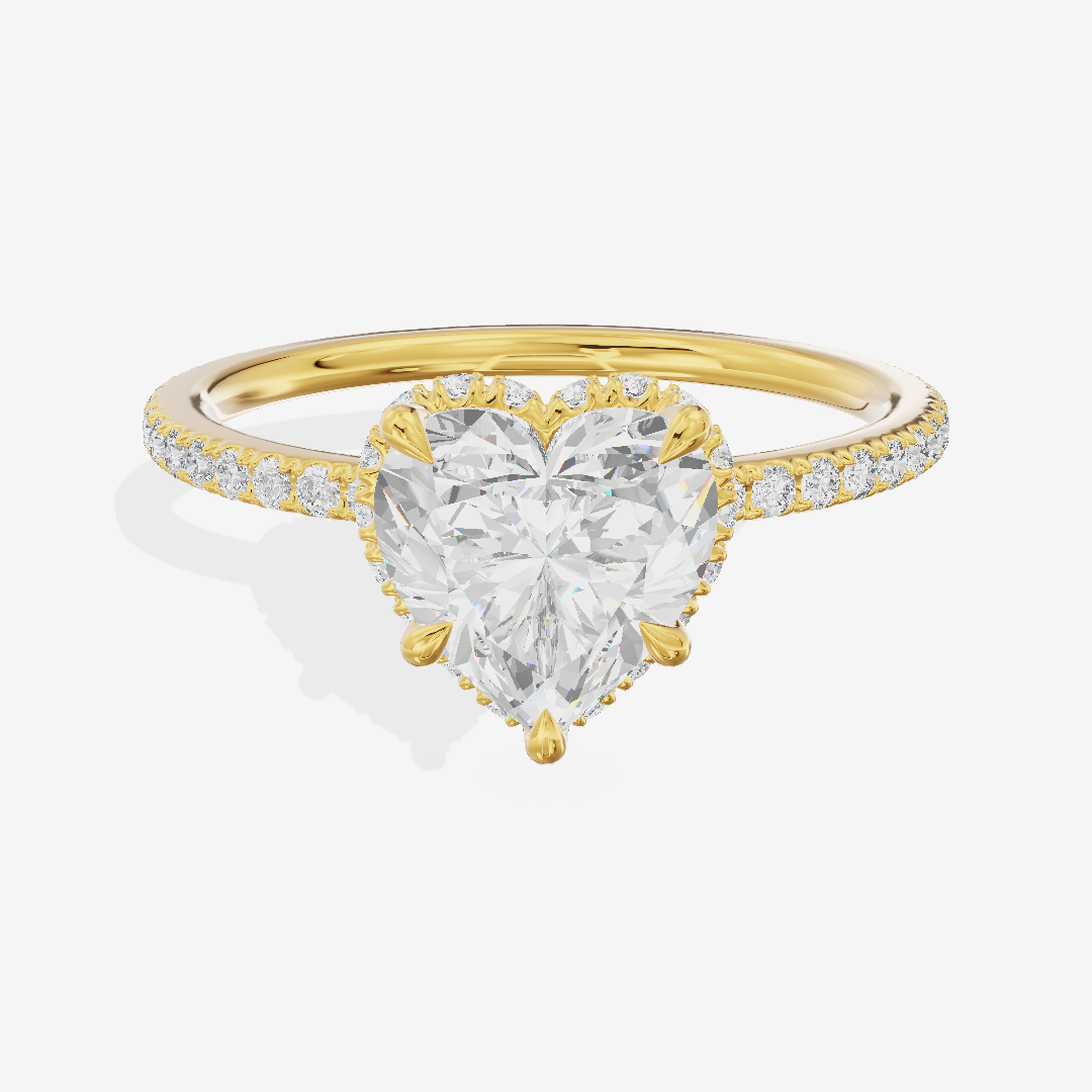 Crowned Whisper Heart Hidden Halo Engagement Ring in 14K Yellow Gold