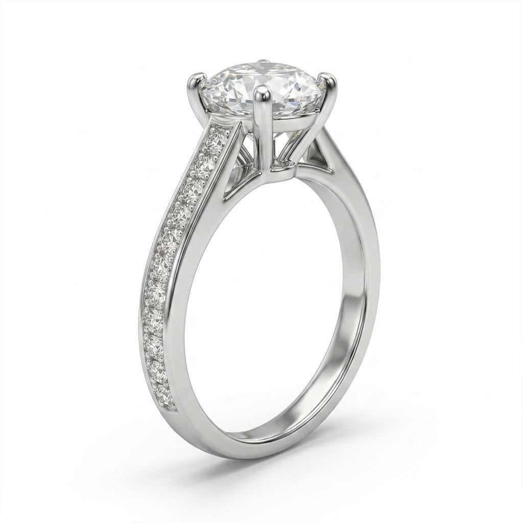 Solitaire Pavé Round Engagement Ring (2.02 ct. tw.) in Platinum