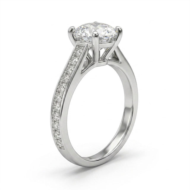 Solitaire Pavé Round Engagement Ring (2.02 ct. tw.) in Platinum