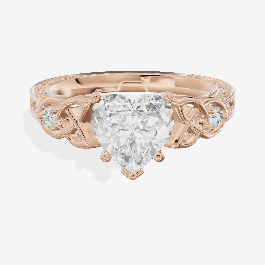 Lustrous Solea Heart Engagement Ring with Side Stones (1/20 ct. tw.) in 14K Rose Gold
