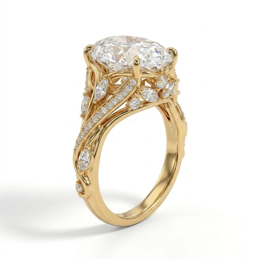 Cathedral Pavé Oval Engagement Ring (5.05 ct. tw.) in 18K Yellow Gold