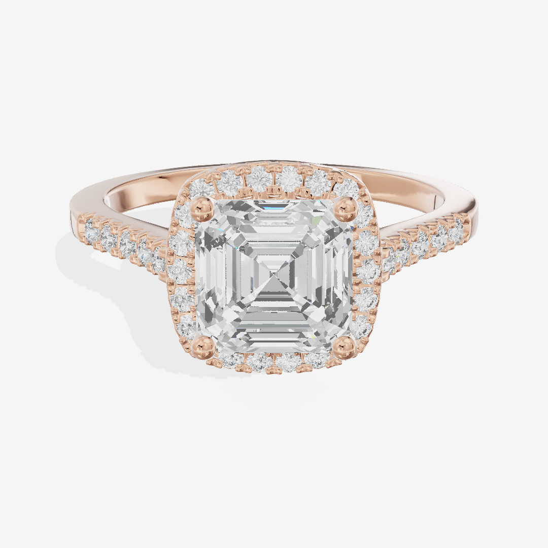 Lumera Halo Asscher Engagement Ring (1/5 ct. tw.) in 18K Rose Gold