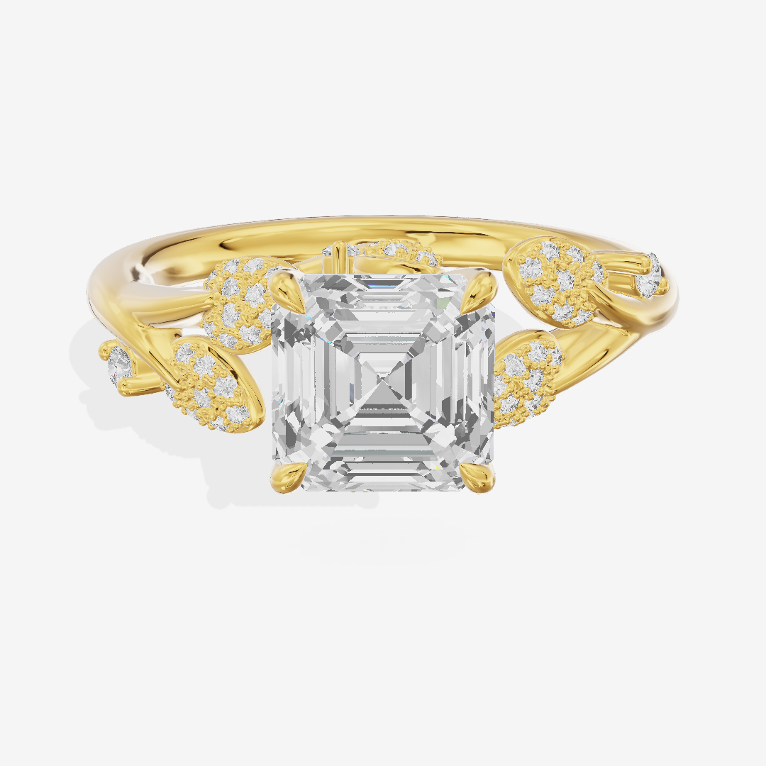 Lightwoven Asscher Engagement Ring with Side Stones (1/6 ct. tw.) in 14K Yellow Gold