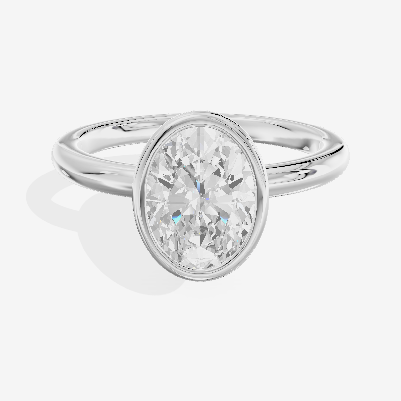 Tensare Bezel 2mm Oval Solitaire Engagement Ring in 18K White Gold