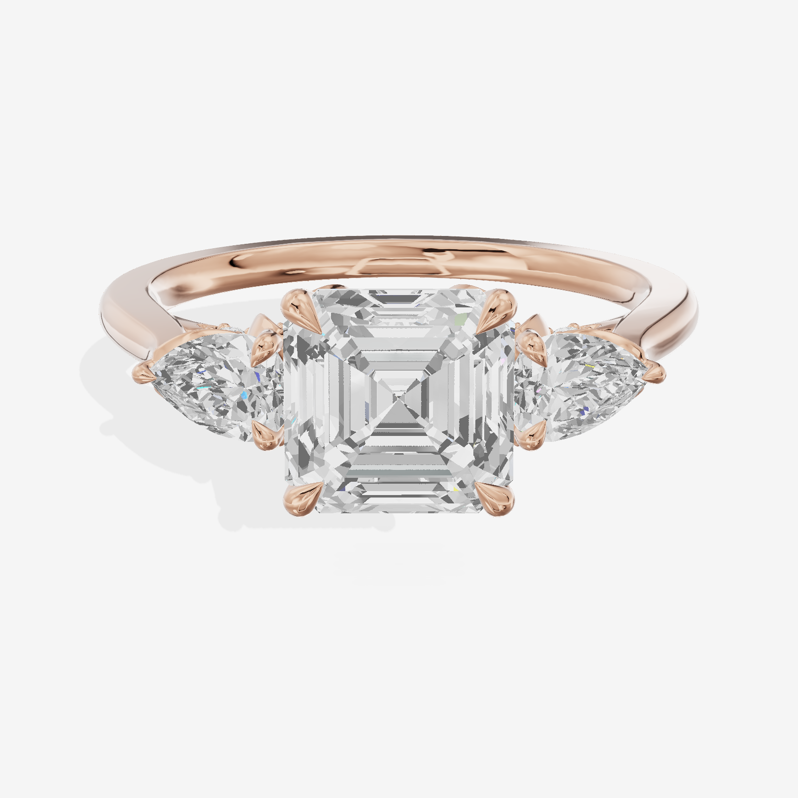 Modern Sincere Three Stone Asscher Engagement Ring (1/2 ct. tw.) in 18K Rose Gold