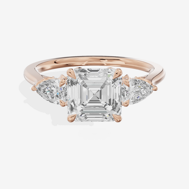 Modern Sincere Three Stone Asscher Engagement Ring (1/2 ct. tw.) in 18K Rose Gold