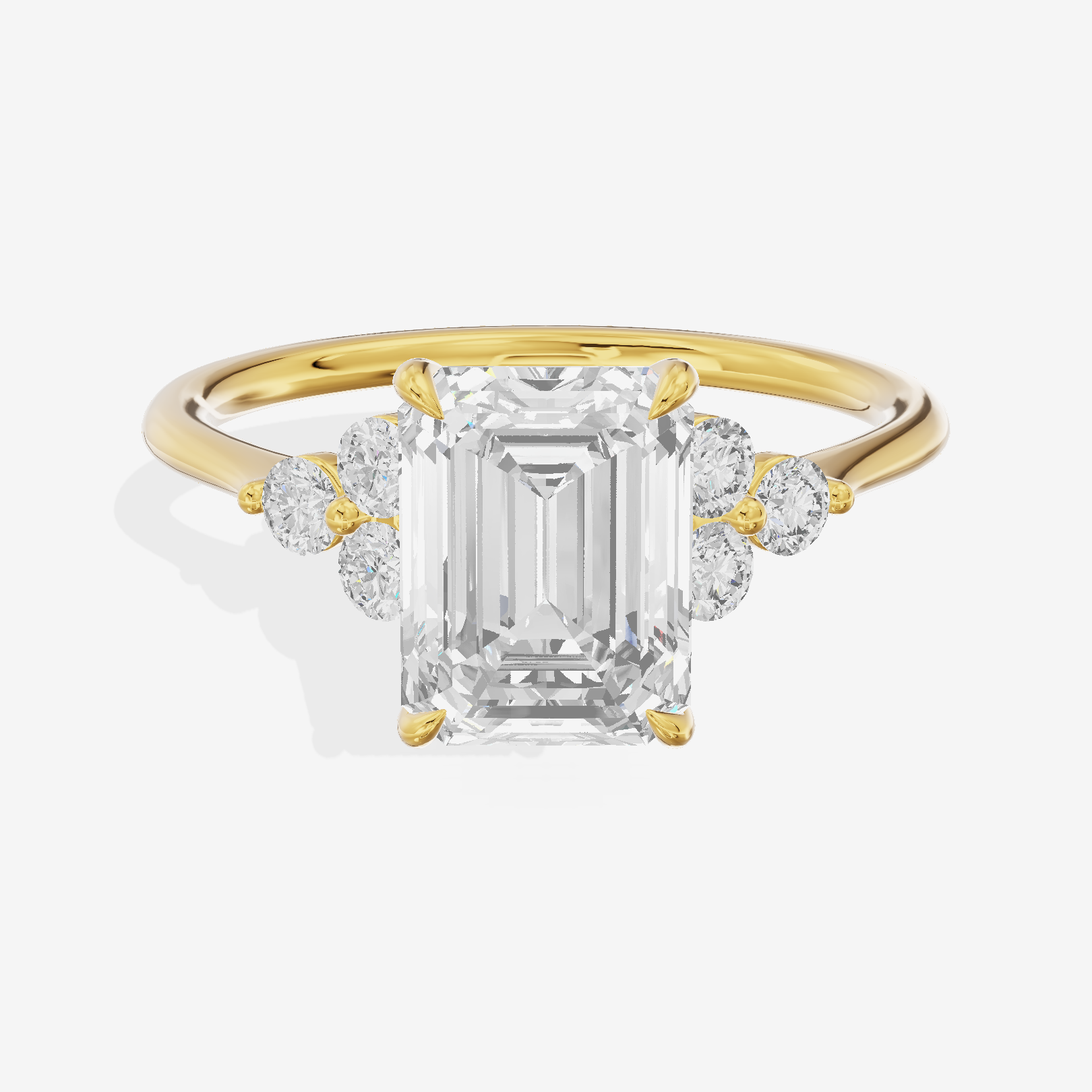 Lustrous Promezza Emerald Engagement Ring with Side Stones (1/20 ct. tw.) in 14K Yellow Gold