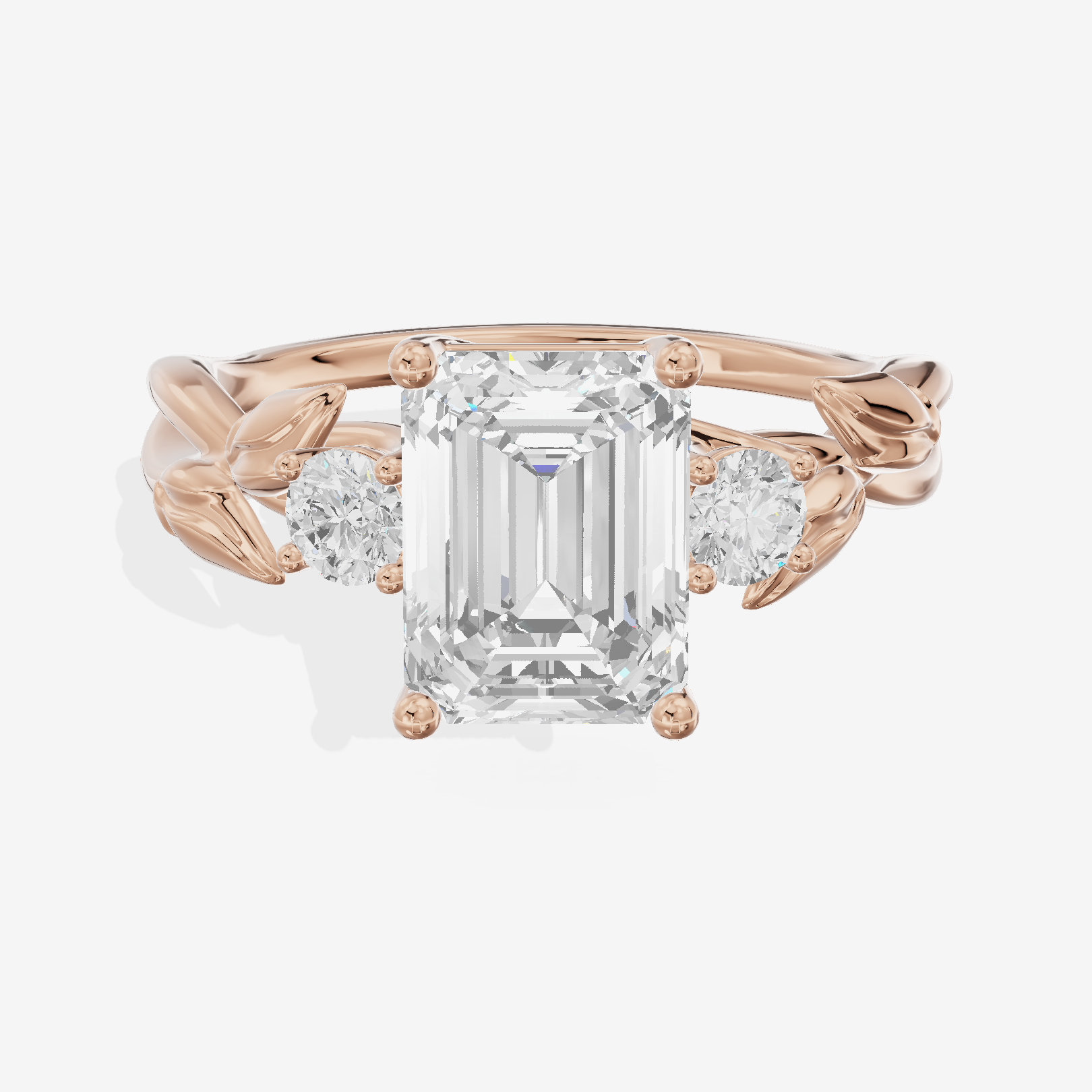 Solea Three Stone Emerald Engagement Ring (1/6 ct. tw.) in 14K Rose Gold