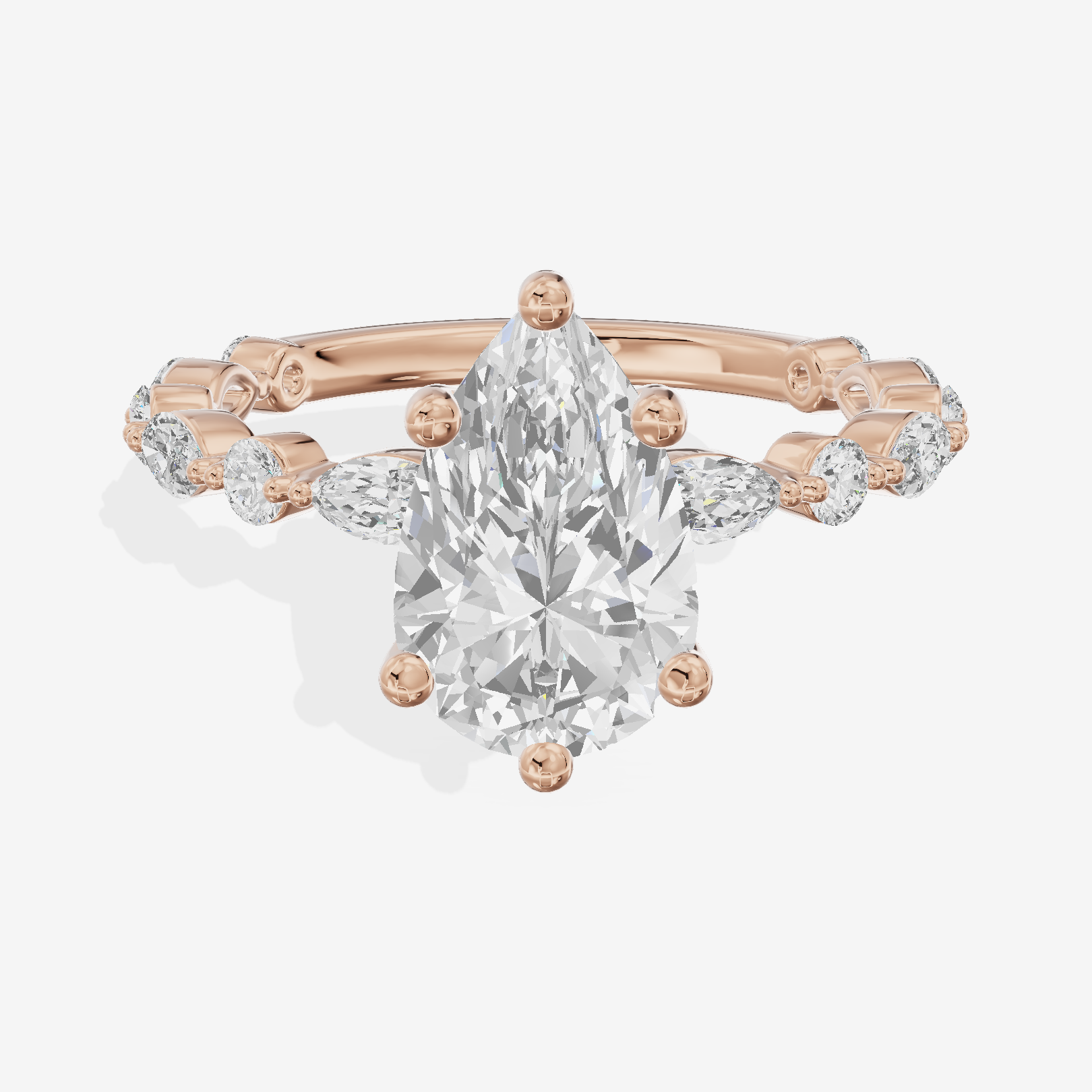 Solea Cathedral 2mm Pear Engagement Ring with Side Stones (1/2 ct. tw.) in 14K Rose Gold